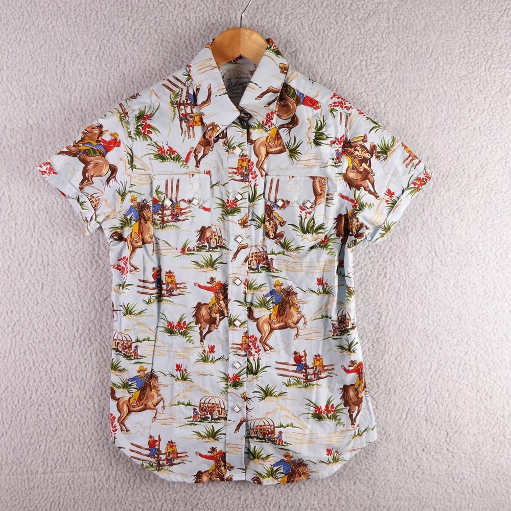Rockmount Ranch Wear Tru-West Western Shirt Mens S Blue Cowboy Rodeo Print Snaps
